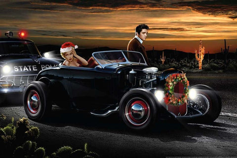 Joy Ride Christmas Black Ornate Wood Framed Art Print with Double Matting by Flint, Helen