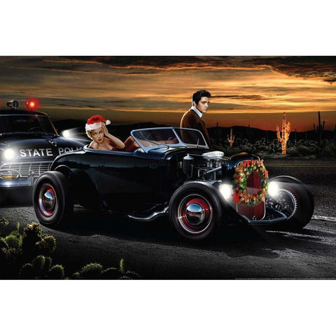 Joy Ride Christmas Black Modern Wood Framed Art Print with Double Matting by Flint, Helen