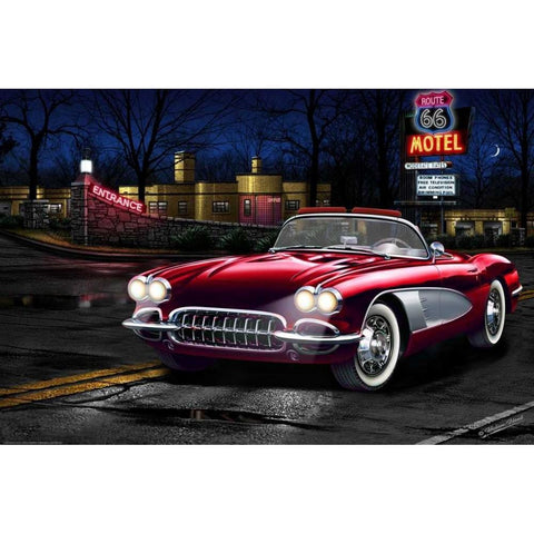 Red Vette 66 Black Modern Wood Framed Art Print with Double Matting by Flint, Helen