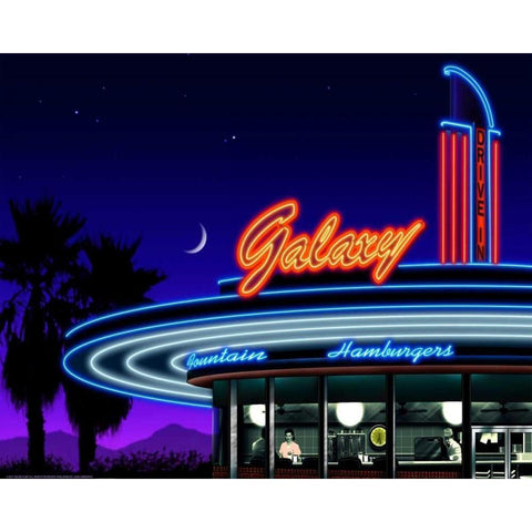 Galaxy Diner White Modern Wood Framed Art Print by Flint, Helen