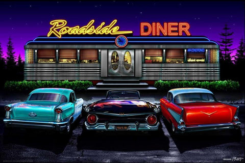 Roadside Diner White Modern Wood Framed Art Print with Double Matting by Flint, Helen