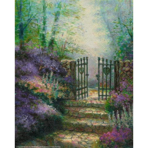 Woodland Gate Lilacs Gold Ornate Wood Framed Art Print with Double Matting by Gaul, Charles