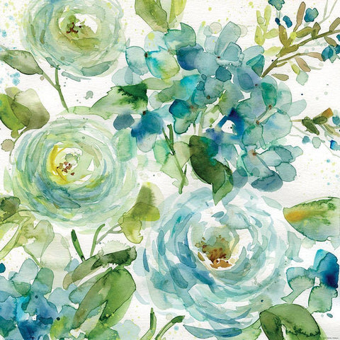 HAZ06 Cool Watercolor Floral Black Ornate Wood Framed Art Print with Double Matting by Franklin, Elizabeth