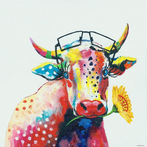 Cow White Modern Wood Framed Art Print by TBS