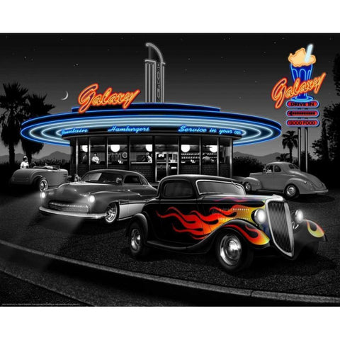 Galaxy Diner Black Modern Wood Framed Art Print with Double Matting by Flint, Helen