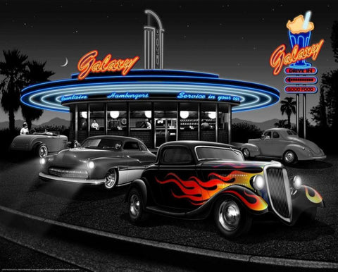 Galaxy Diner White Modern Wood Framed Art Print with Double Matting by Flint, Helen