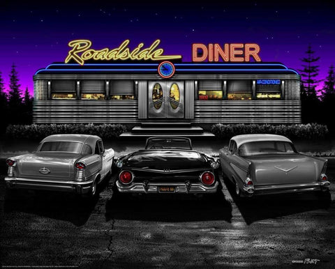 Roadside Diner White Modern Wood Framed Art Print with Double Matting by Flint, Helen