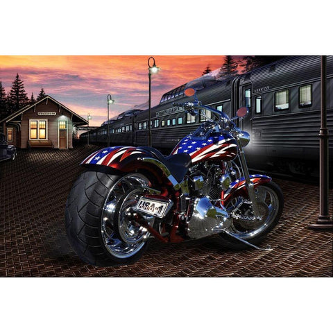 Custom Bike Sunset Black Modern Wood Framed Art Print with Double Matting by Flint, Helen