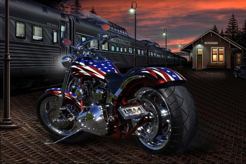 Custom Bike Sunrise Black Ornate Wood Framed Art Print with Double Matting by Flint, Helen