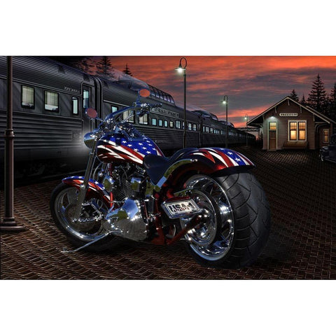 Custom Bike Sunrise Black Modern Wood Framed Art Print by Flint, Helen