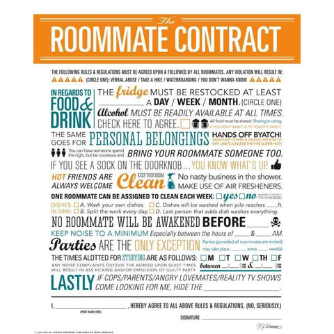 Roommate Contract Black Modern Wood Framed Art Print with Double Matting by Brando, JJ