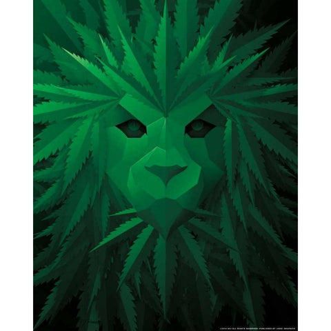 Green Lion Black Modern Wood Framed Art Print by Brando, JJ