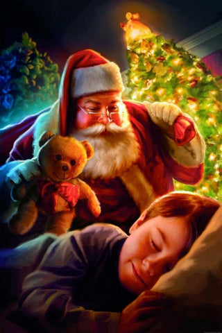 Santa Teddy Bear White Modern Wood Framed Art Print with Double Matting by Brando, JJ