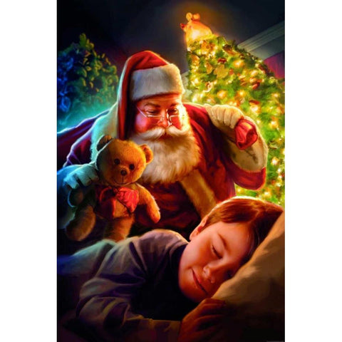 Santa Teddy Bear Black Modern Wood Framed Art Print by Brando, JJ