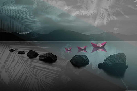 Rocks White Modern Wood Framed Art Print with Double Matting by Kat