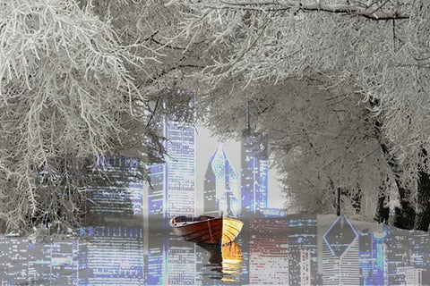 Skyline White Modern Wood Framed Art Print with Double Matting by Kat