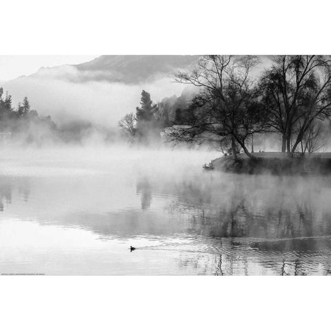 Fog On The Lake 2 White Modern Wood Framed Art Print by Linden, Sally