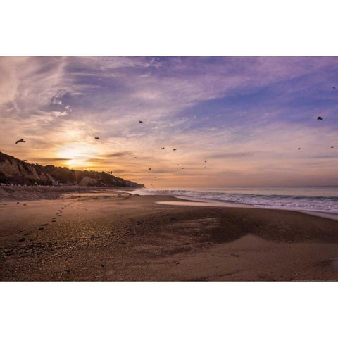 Morning Beach Walk Black Modern Wood Framed Art Print with Double Matting by Linden, Sally