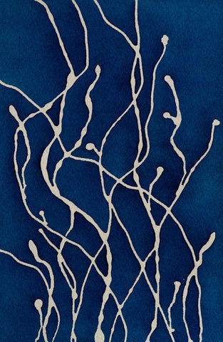 Blue Ferns Black Ornate Wood Framed Art Print with Double Matting by Van, Laura