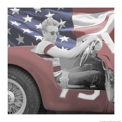 James Dean Flag W Border White Modern Wood Framed Art Print by Michaels, Jerry