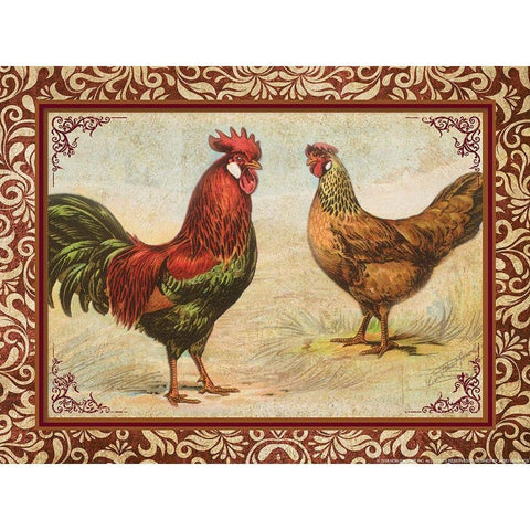 Chicken 1 Gold Ornate Wood Framed Art Print with Double Matting by Nobleworks, Inc.