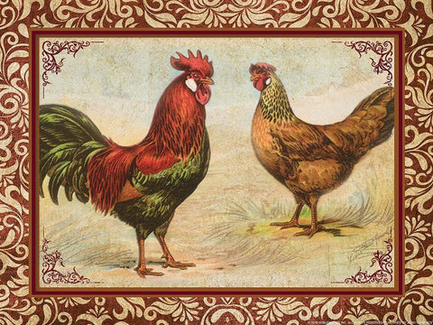 Chicken 1 Black Ornate Wood Framed Art Print with Double Matting by Nobleworks, Inc.