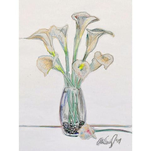 Vase W Lilys Black Modern Wood Framed Art Print with Double Matting by Segal, Alan