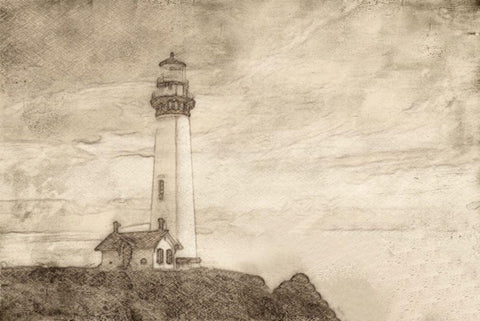 Lighthouse Sepia White Modern Wood Framed Art Print with Double Matting by Segal, Alan