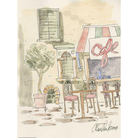 Sidewalk Cafe Black Modern Wood Framed Art Print with Double Matting by Paul, Alan