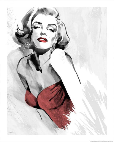 Marilyns Pose Red Dress White Modern Wood Framed Art Print with Double Matting by Rahim, Ellie