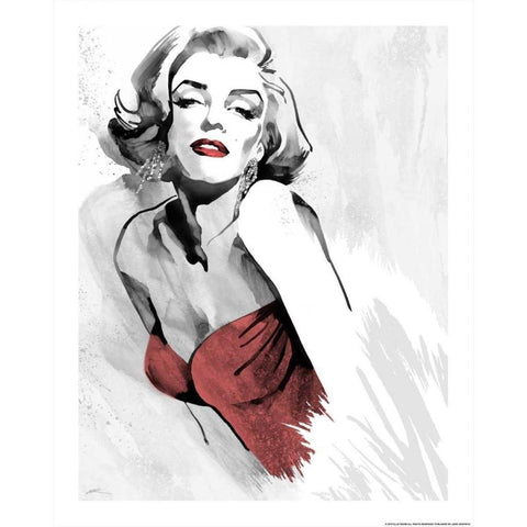 Marilyns Pose Red Dress White Modern Wood Framed Art Print by Rahim, Ellie
