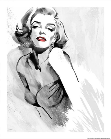 Marilyns Pose Red Lips White Modern Wood Framed Art Print with Double Matting by Rahim, Ellie