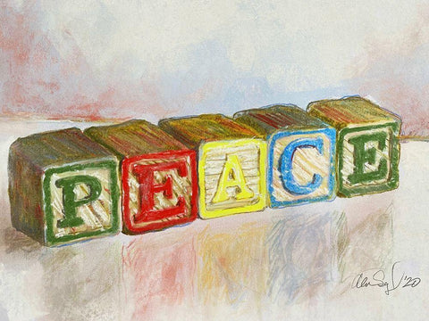 Peace Black Ornate Wood Framed Art Print with Double Matting by Segal, Alan