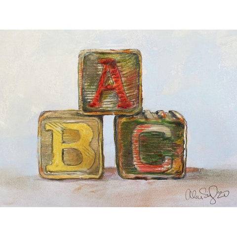 Abc Blocks Black Modern Wood Framed Art Print with Double Matting by Segal, Alan