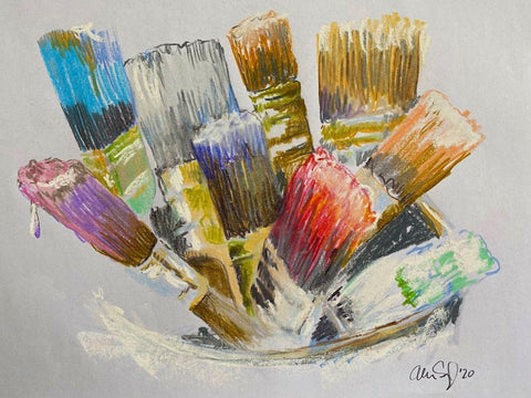 Brushes White Modern Wood Framed Art Print with Double Matting by Segal, Alan