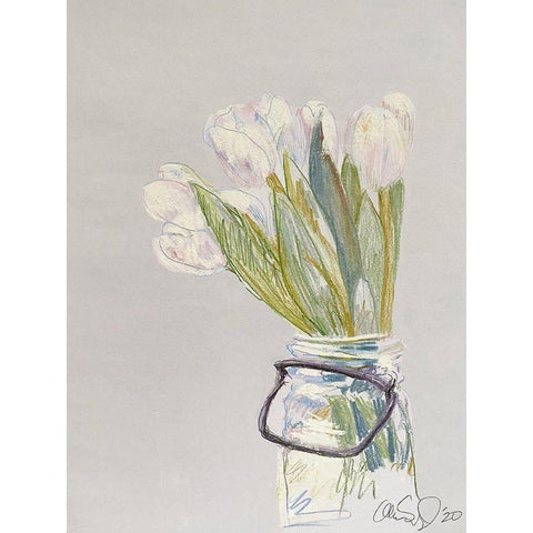 White Tulips Black Modern Wood Framed Art Print by Segal, Alan