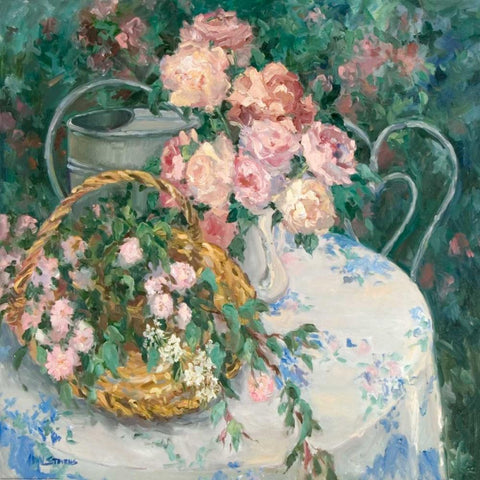 Summer Bouquet White Modern Wood Framed Art Print with Double Matting by Stevens, Allayn