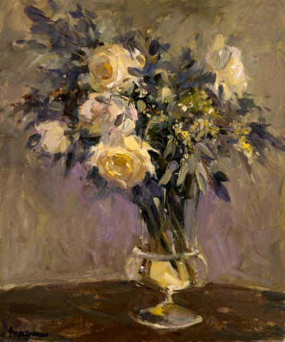 Evening Vase White Modern Wood Framed Art Print with Double Matting by Stevens, Allayn