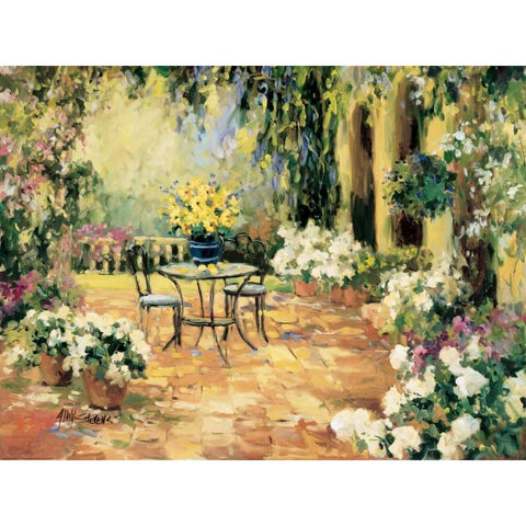 Floral Courtyard Black Modern Wood Framed Art Print with Double Matting by Stevens, Allayn