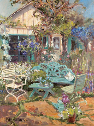 Coastal Cottage Black Ornate Wood Framed Art Print with Double Matting by Stevens, Allayn