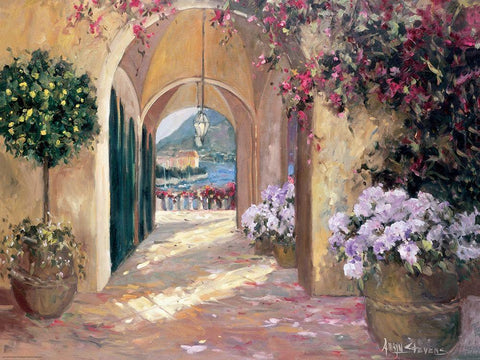 Seaside Portico White Modern Wood Framed Art Print with Double Matting by Stevens, Allayn