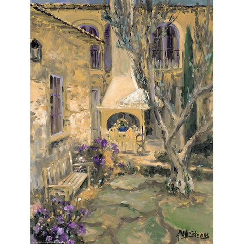 Peaceful Patio White Modern Wood Framed Art Print by Stevens, Allayn