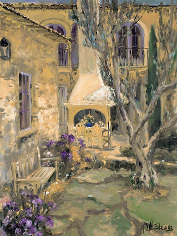 Peaceful Patio White Modern Wood Framed Art Print with Double Matting by Stevens, Allayn