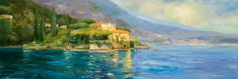 Lake Como White Modern Wood Framed Art Print with Double Matting by Stevens, Allayn