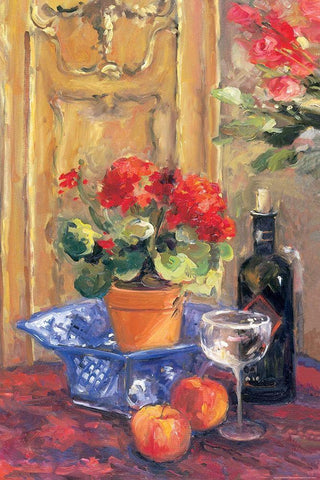 Red Flowers Black Ornate Wood Framed Art Print with Double Matting by Stevens, Allayn