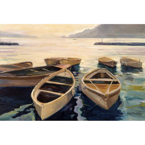 Sunset Marina Gold Ornate Wood Framed Art Print with Double Matting by Stevens, Allayn