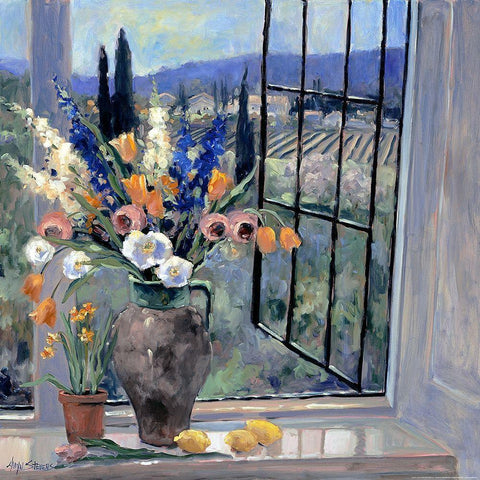 Tuscany Hillside 2 Black Modern Wood Framed Art Print with Double Matting by Stevens, Allayn