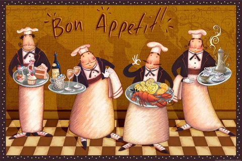 Chefs Bon Appetit Black Ornate Wood Framed Art Print with Double Matting by Eisner, Viv