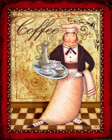 Chef 1 Coffee White Modern Wood Framed Art Print with Double Matting by Eisner, Viv