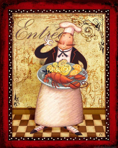 Chef 3 EntrÃ©e Black Ornate Wood Framed Art Print with Double Matting by Eisner, Viv